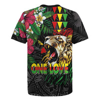 Hawaiian One Love Rugby Jersey Reggae Lion Tropical Plants and Kakau with Tribal Pattern LT03 - Polynesian Pride