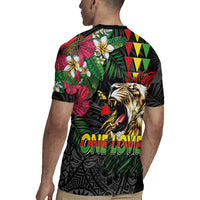Hawaiian One Love Rugby Jersey Reggae Lion Tropical Plants and Kakau with Tribal Pattern LT03 - Polynesian Pride