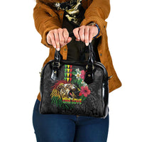 Hawaiian One Love Shoulder Handbag Reggae Lion Tropical Plants and Kakau with Tribal Pattern LT03 One Size Black - Polynesian Pride
