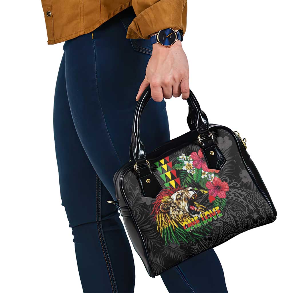 Hawaiian One Love Shoulder Handbag Reggae Lion Tropical Plants and Kakau with Tribal Pattern LT03 - Polynesian Pride
