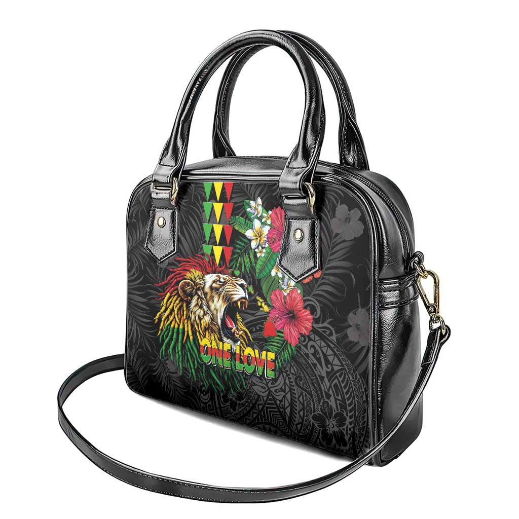 Hawaiian One Love Shoulder Handbag Reggae Lion Tropical Plants and Kakau with Tribal Pattern LT03 - Polynesian Pride