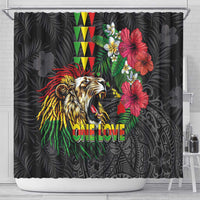 Hawaiian One Love Shower Curtain Reggae Lion Tropical Plants and Kakau with Tribal Pattern LT03 - Polynesian Pride