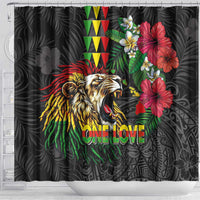 Hawaiian One Love Shower Curtain Reggae Lion Tropical Plants and Kakau with Tribal Pattern LT03 - Polynesian Pride