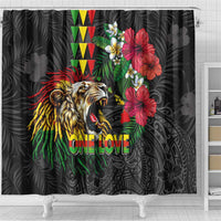 Hawaiian One Love Shower Curtain Reggae Lion Tropical Plants and Kakau with Tribal Pattern LT03 - Polynesian Pride