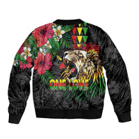 Hawaiian One Love Sleeve Zip Bomber Jacket Reggae Lion Tropical Plants and Kakau with Tribal Pattern LT03 - Polynesian Pride
