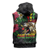 Hawaiian One Love Sleeveless Hoodie Reggae Lion Tropical Plants and Kakau with Tribal Pattern LT03 - Polynesian Pride