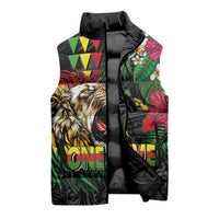 Hawaiian One Love Sleeveless Puffer Jacket Reggae Lion Tropical Plants and Kakau with Tribal Pattern LT03 - Polynesian Pride