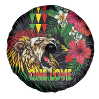 Hawaiian One Love Spare Tire Cover Reggae Lion Tropical Plants and Kakau with Tribal Pattern
