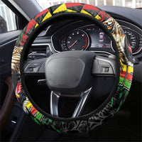 Hawaiian One Love Steering Wheel Cover Reggae Lion Tropical Plants and Kakau with Tribal Pattern LT03 - Polynesian Pride