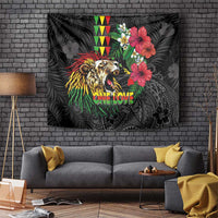 Hawaiian One Love Tapestry Reggae Lion Tropical Plants and Kakau with Tribal Pattern LT03 Black - Polynesian Pride