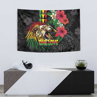 Hawaiian One Love Tapestry Reggae Lion Tropical Plants and Kakau with Tribal Pattern LT03 - Polynesian Pride