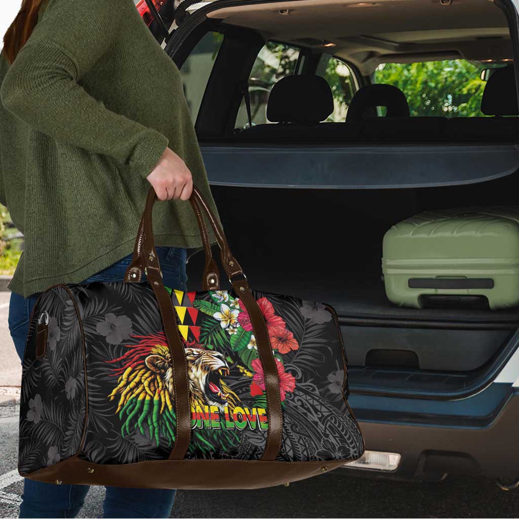 Hawaiian One Love Travel Bag Reggae Lion Tropical Plants and Kakau with Tribal Pattern