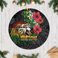 Hawaiian One Love Tree Skirt Reggae Lion Tropical Plants and Kakau with Tribal Pattern LT03 Casual Black - Polynesian Pride