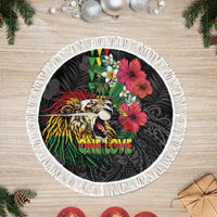 Hawaiian One Love Tree Skirt Reggae Lion Tropical Plants and Kakau with Tribal Pattern LT03 Fringed Black - Polynesian Pride