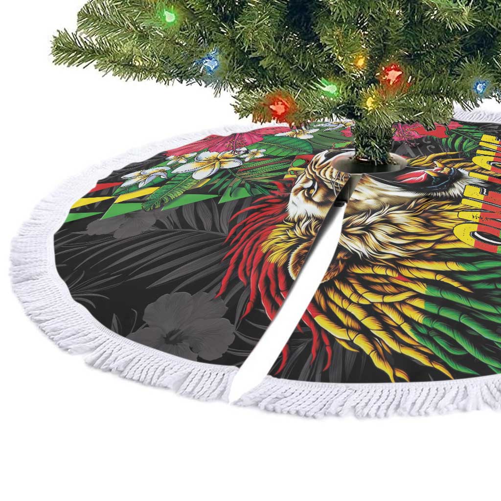 Hawaiian One Love Tree Skirt Reggae Lion Tropical Plants and Kakau with Tribal Pattern LT03 - Polynesian Pride