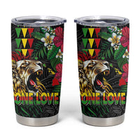 Hawaiian One Love Tumbler Cup Reggae Lion Tropical Plants and Kakau with Tribal Pattern LT03 Black - Polynesian Pride