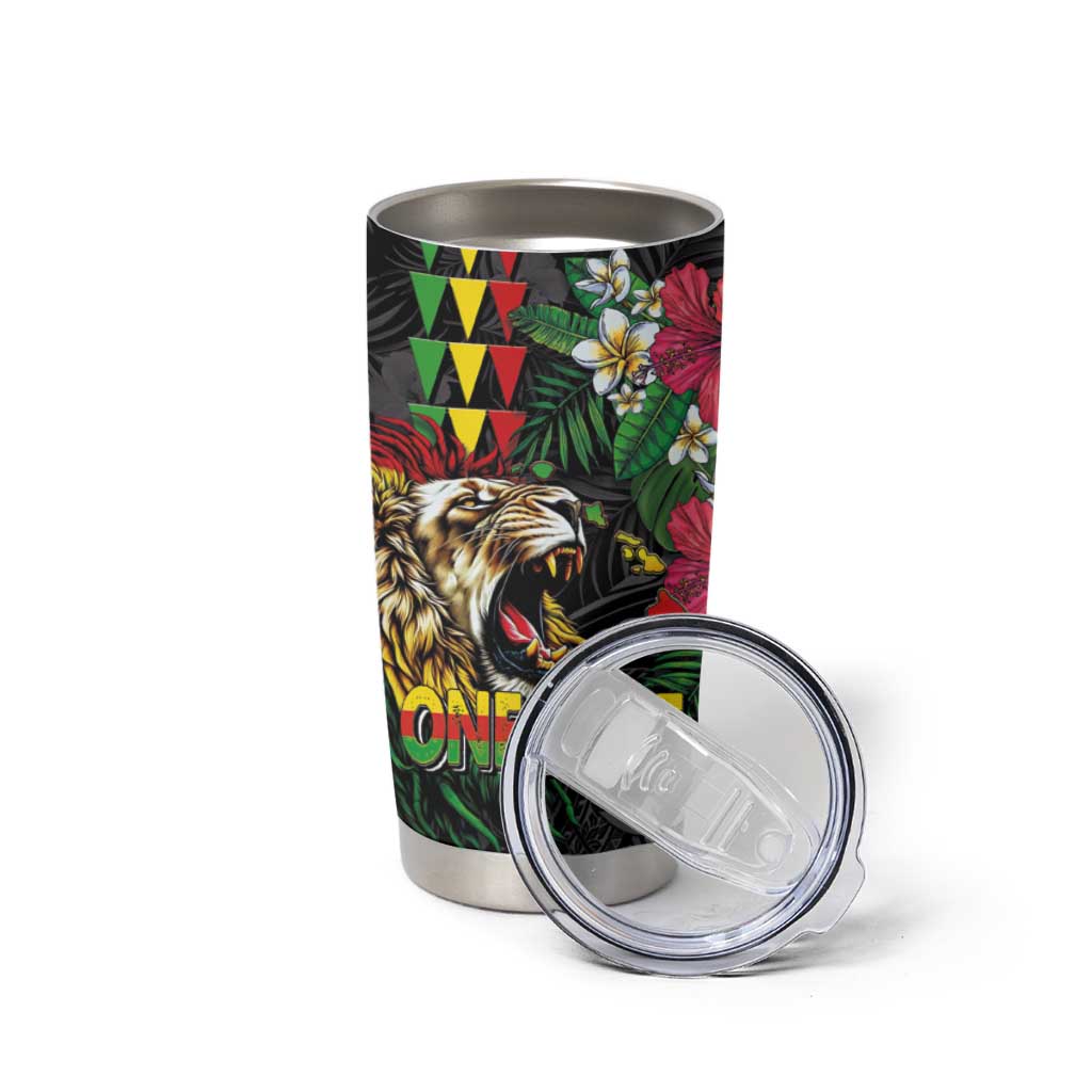 Hawaiian One Love Tumbler Cup Reggae Lion Tropical Plants and Kakau with Tribal Pattern LT03 - Polynesian Pride