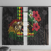 Hawaiian One Love Window Curtain Reggae Lion Tropical Plants and Kakau with Tribal Pattern LT03 With Hooks Black - Polynesian Pride