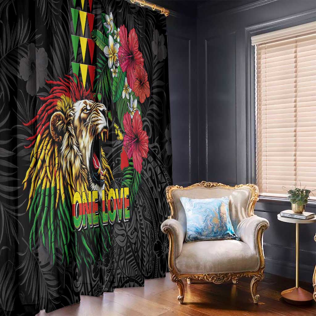 Hawaiian One Love Window Curtain Reggae Lion Tropical Plants and Kakau with Tribal Pattern LT03 - Polynesian Pride