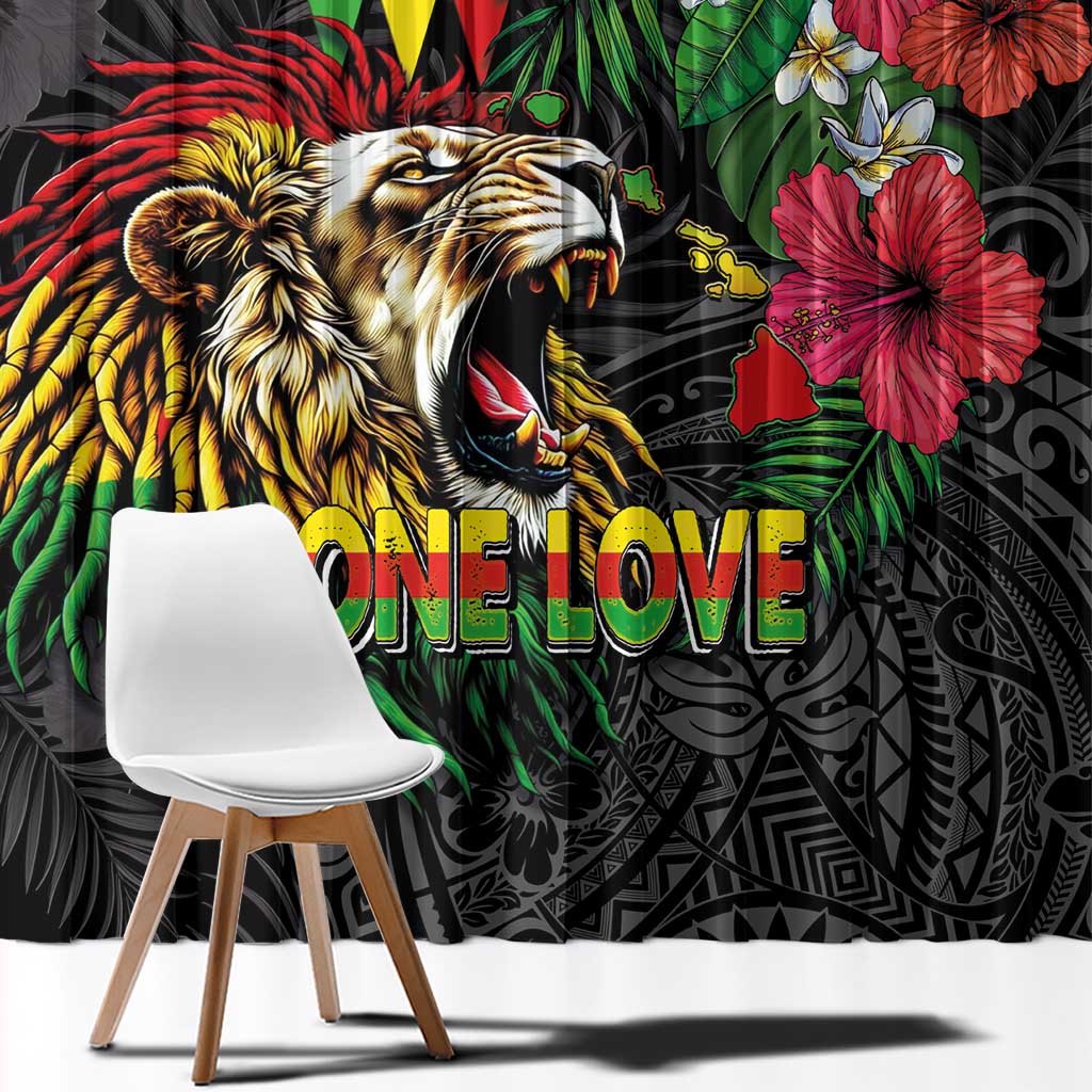 Hawaiian One Love Window Curtain Reggae Lion Tropical Plants and Kakau with Tribal Pattern LT03 - Polynesian Pride