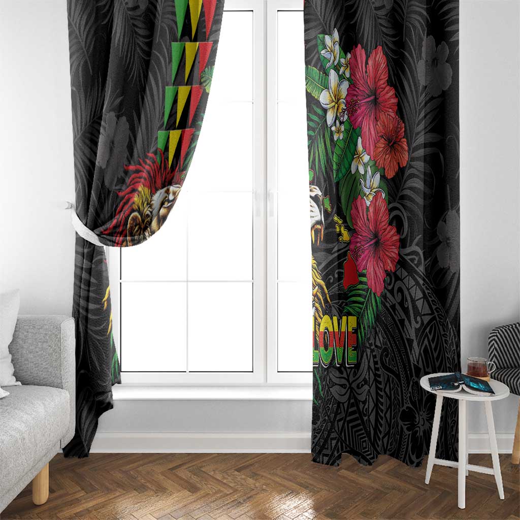 Hawaiian One Love Window Curtain Reggae Lion Tropical Plants and Kakau with Tribal Pattern LT03 - Polynesian Pride