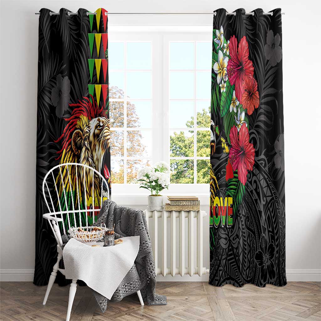 Hawaiian One Love Window Curtain Reggae Lion Tropical Plants and Kakau with Tribal Pattern LT03 - Polynesian Pride