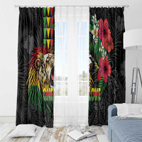 Hawaiian One Love Window Curtain Reggae Lion Tropical Plants and Kakau with Tribal Pattern LT03 - Polynesian Pride