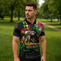 Hawaiian One Love Zipper Polo Shirt Reggae Lion Tropical Plants and Kakau with Tribal Pattern LT03 - Polynesian Pride
