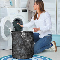 Hawaiian Tropical Plants and Tribal Whales Laundry Basket Polynesian Art Tattoo Grayscale LT03 - Polynesian Pride