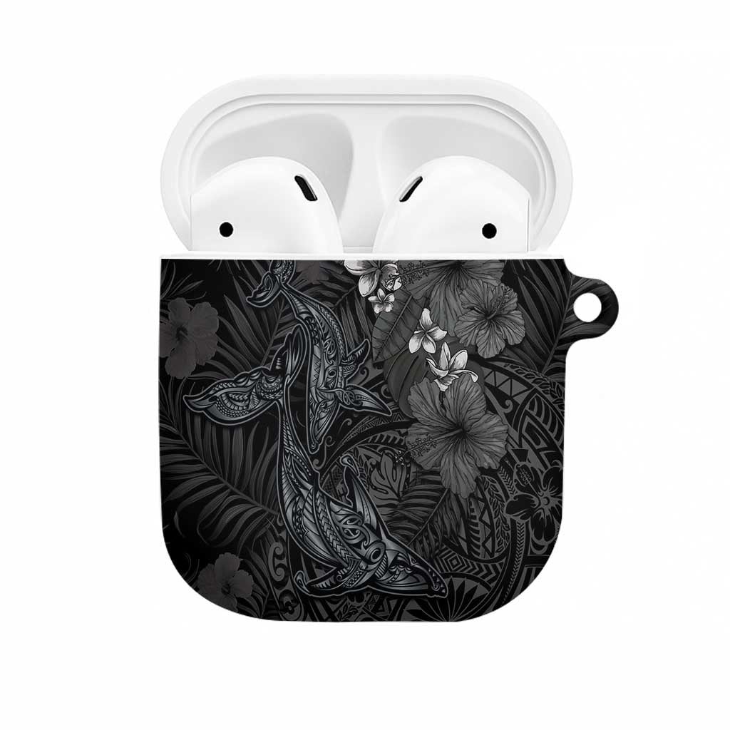 Hawaiian Tropical Plants and Tribal Whales AirPods Case Polynesian Art Tattoo Grayscale LT03 Black - Polynesian Pride