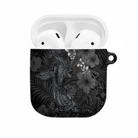Hawaiian Tropical Plants and Tribal Whales AirPods Case Polynesian Art Tattoo Grayscale LT03 Black - Polynesian Pride