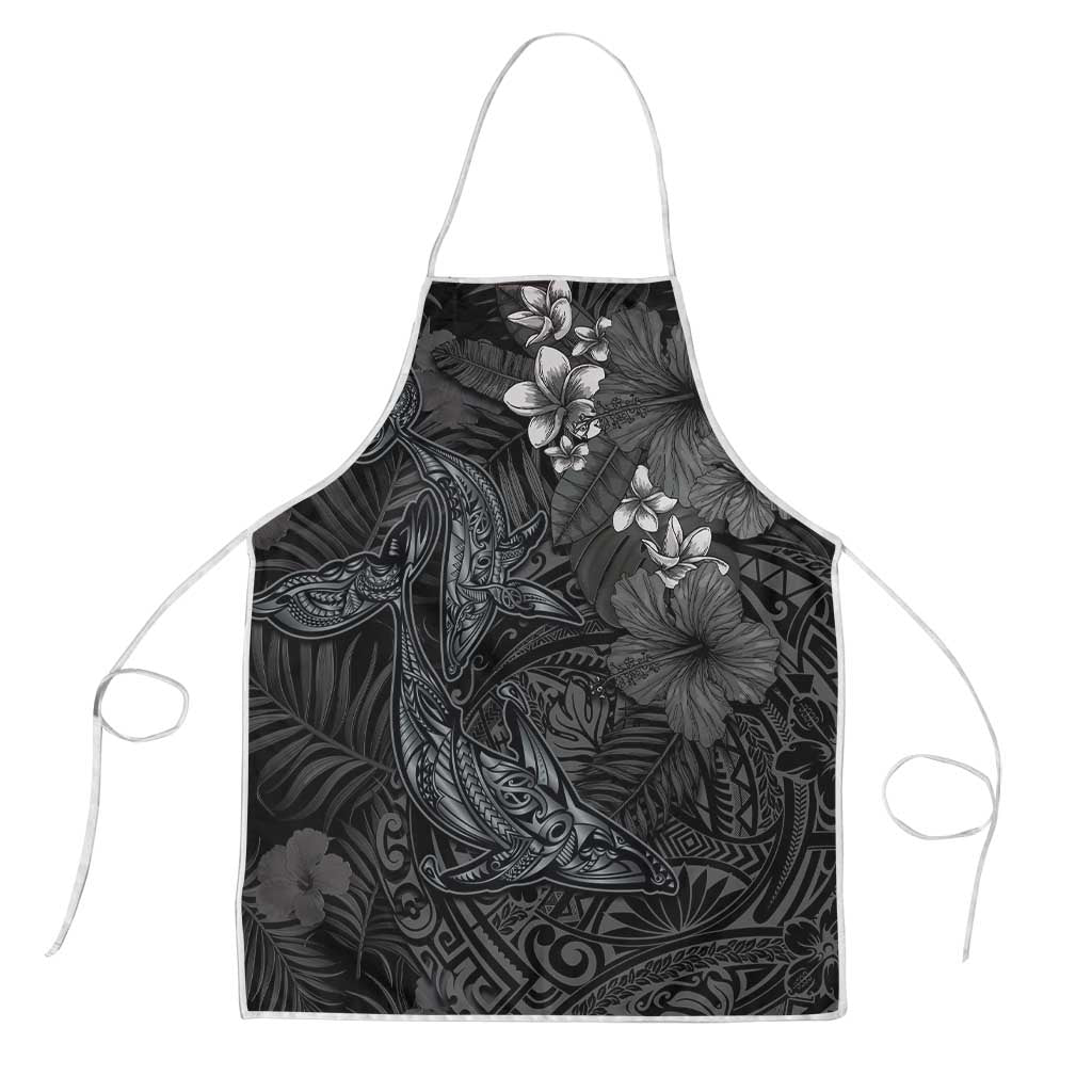 Hawaiian Tropical Plants and Tribal Whales Apron Polynesian Art Tattoo Grayscale LT03 Black - Polynesian Pride