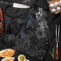 Hawaiian Tropical Plants and Tribal Whales Apron Polynesian Art Tattoo Grayscale LT03 Black - Polynesian Pride
