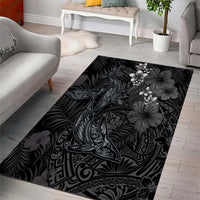 Hawaiian Tropical Plants and Tribal Whales Area Rug Polynesian Art Tattoo Grayscale LT03 - Polynesian Pride