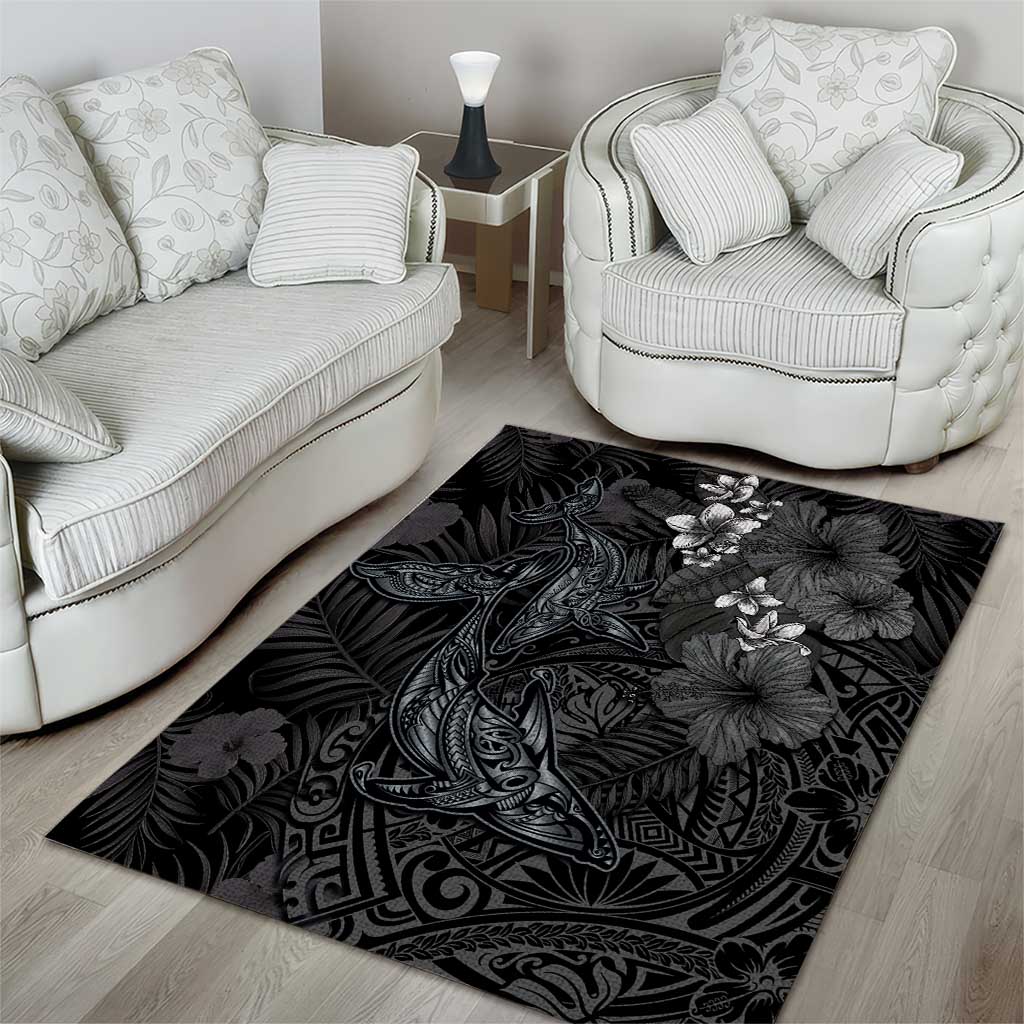Hawaiian Tropical Plants and Tribal Whales Area Rug Polynesian Art Tattoo Grayscale LT03 - Polynesian Pride