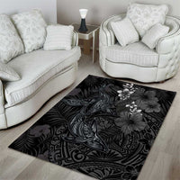 Hawaiian Tropical Plants and Tribal Whales Area Rug Polynesian Art Tattoo Grayscale LT03 - Polynesian Pride