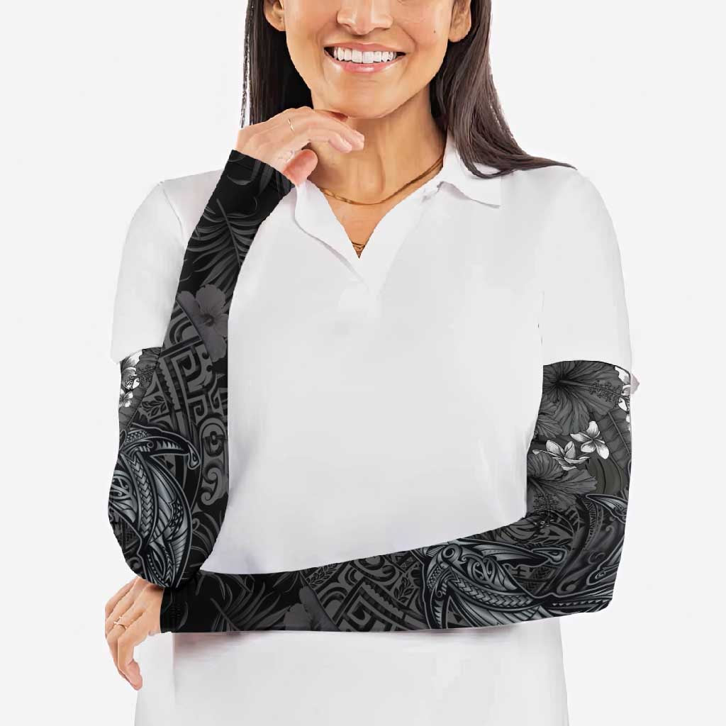 Hawaiian Tropical Plants and Tribal Whales Arm Sleeves Polynesian Art Tattoo Grayscale LT03 - Polynesian Pride