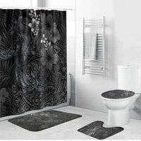 Hawaiian Tropical Plants and Tribal Whales Bathroom Set Polynesian Art Tattoo Grayscale LT03 Bathroom Set (4 pcs) Black - Polynesian Pride
