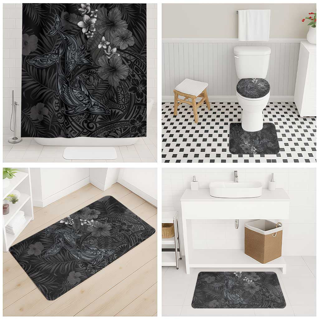 Hawaiian Tropical Plants and Tribal Whales Bathroom Set Polynesian Art Tattoo Grayscale LT03 - Polynesian Pride
