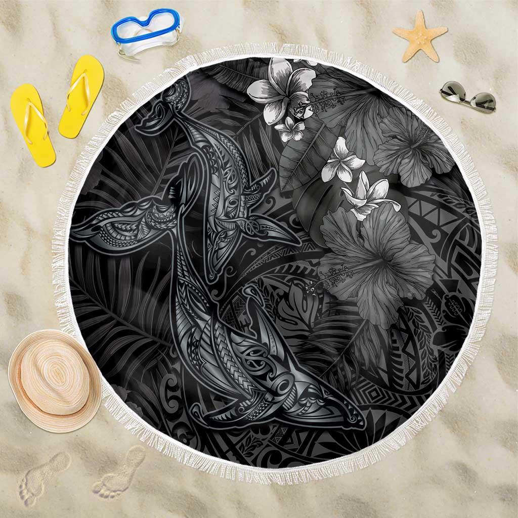 Hawaiian Tropical Plants and Tribal Whales Beach Blanket Polynesian Art Tattoo Grayscale LT03 One Size 150cm Black - Polynesian Pride