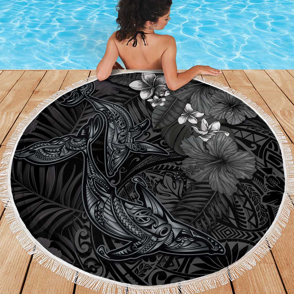 Hawaiian Tropical Plants and Tribal Whales Beach Blanket Polynesian Art Tattoo Grayscale LT03 - Polynesian Pride