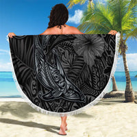 Hawaiian Tropical Plants and Tribal Whales Beach Blanket Polynesian Art Tattoo Grayscale LT03 - Polynesian Pride