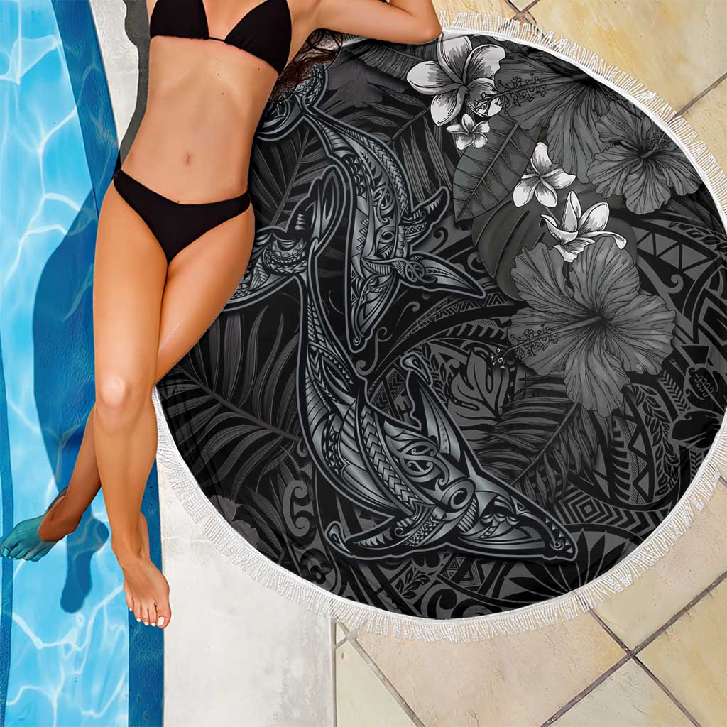 Hawaiian Tropical Plants and Tribal Whales Beach Blanket Polynesian Art Tattoo Grayscale LT03 - Polynesian Pride