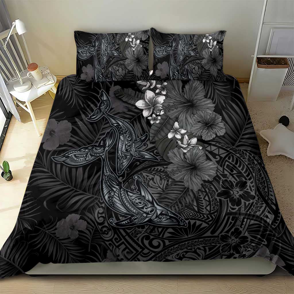Hawaiian Tropical Plants and Tribal Whales Bedding Set Polynesian Art Tattoo Grayscale LT03 - Polynesian Pride