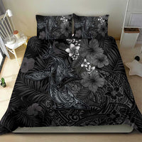 Hawaiian Tropical Plants and Tribal Whales Bedding Set Polynesian Art Tattoo Grayscale LT03 - Polynesian Pride