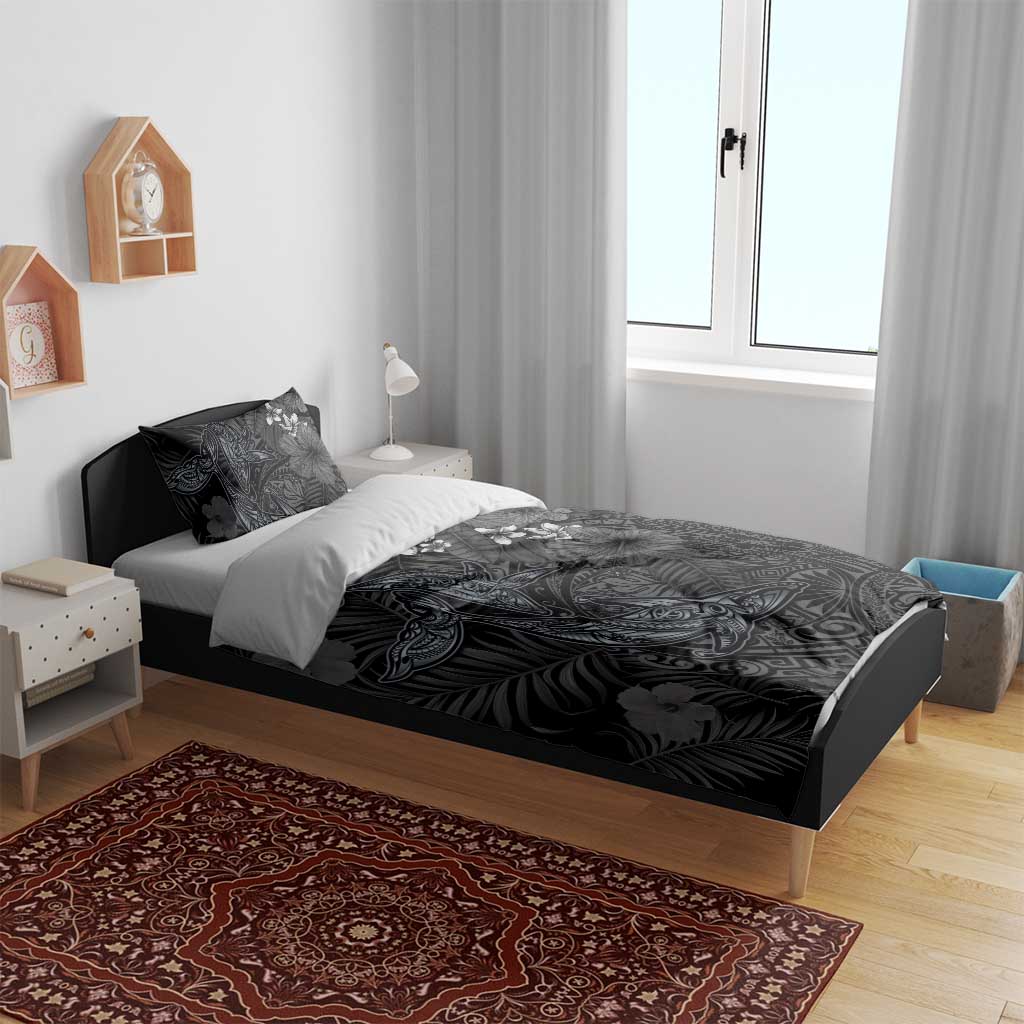 Hawaiian Tropical Plants and Tribal Whales Bedding Set Polynesian Art Tattoo Grayscale LT03 - Polynesian Pride