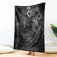 Hawaiian Tropical Plants and Tribal Whales Blanket Polynesian Art Tattoo Grayscale LT03 - Polynesian Pride