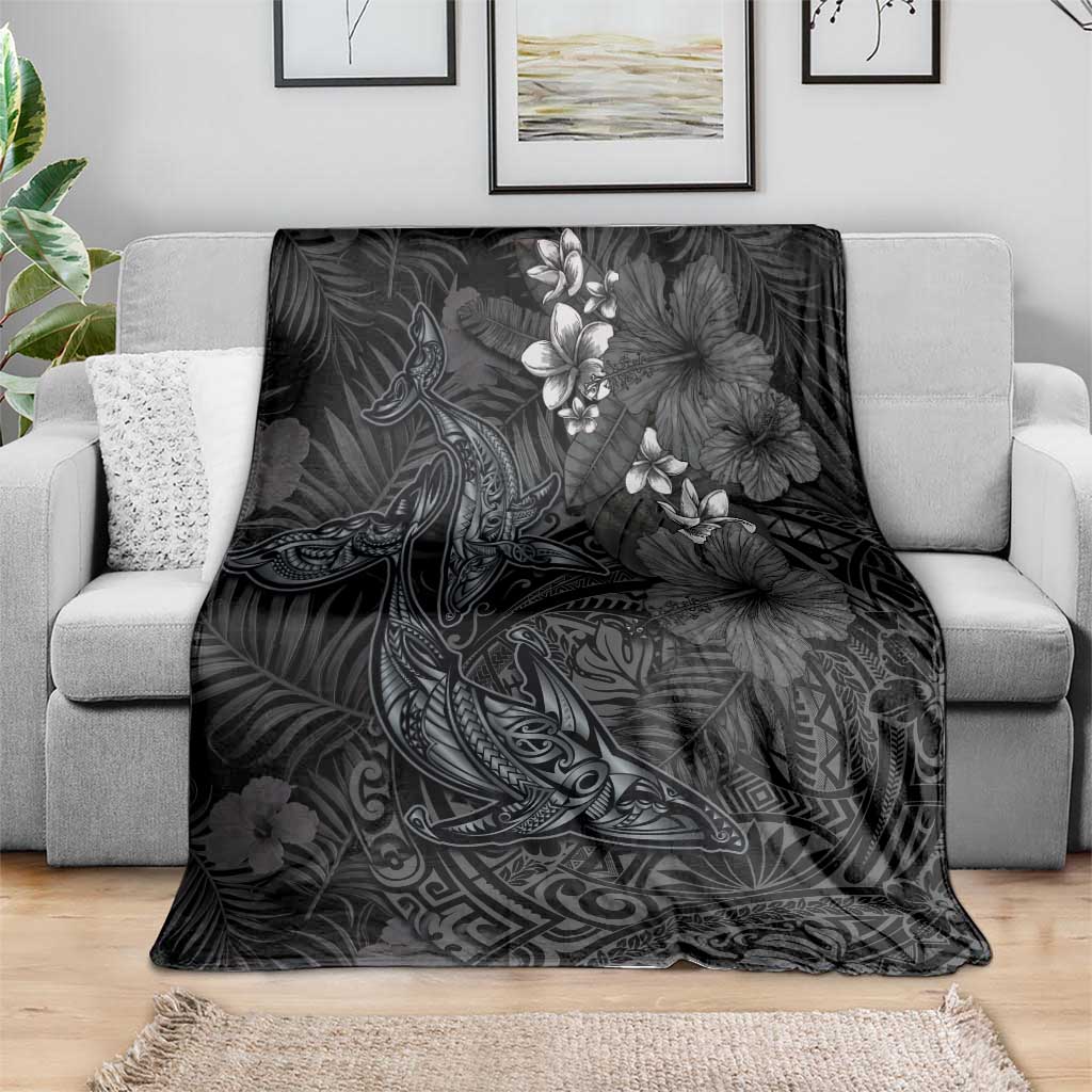 Hawaiian Tropical Plants and Tribal Whales Blanket Polynesian Art Tattoo Grayscale LT03 - Polynesian Pride