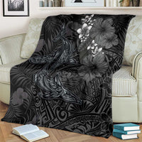 Hawaiian Tropical Plants and Tribal Whales Blanket Polynesian Art Tattoo Grayscale LT03 - Polynesian Pride