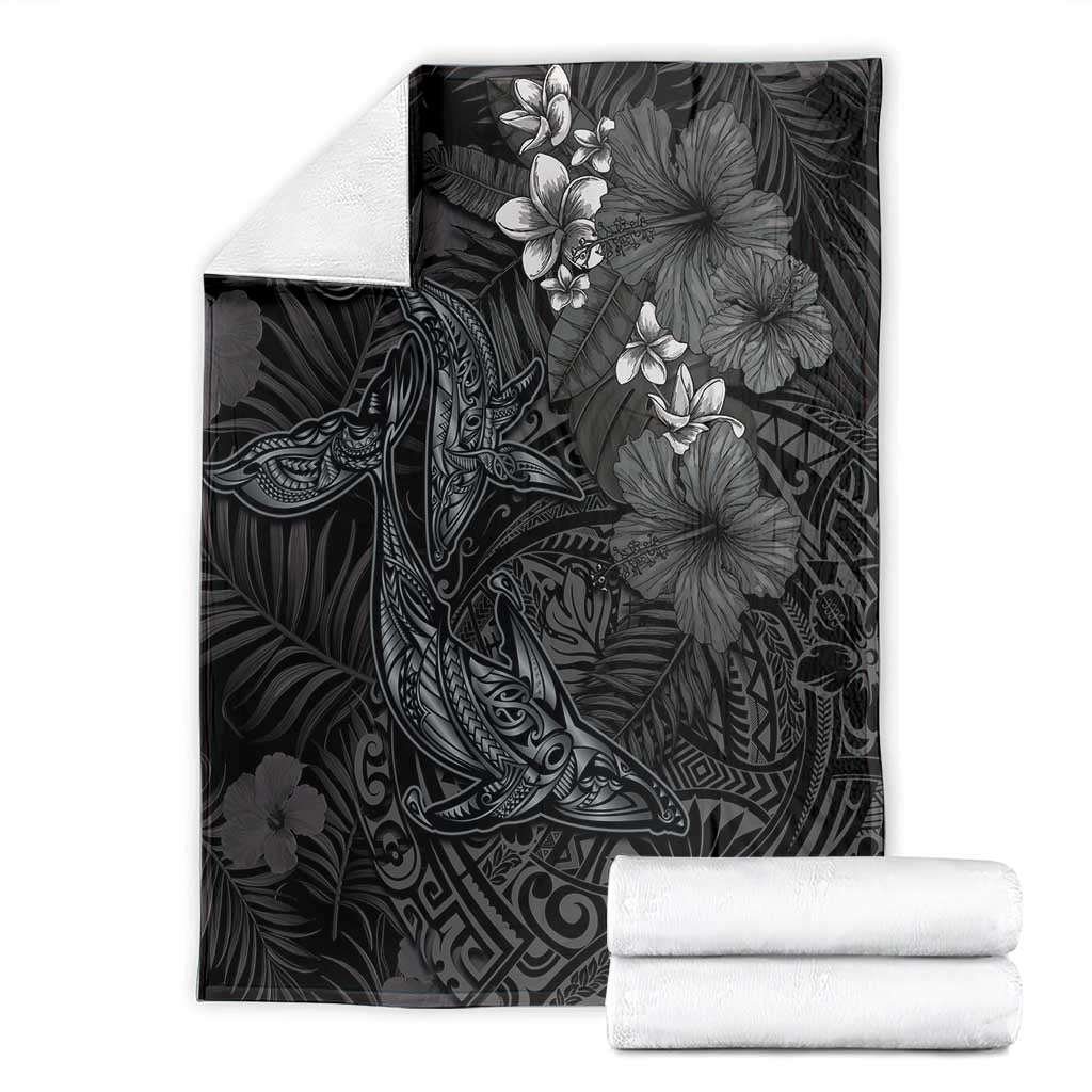Hawaiian Tropical Plants and Tribal Whales Blanket Polynesian Art Tattoo Grayscale LT03 - Polynesian Pride